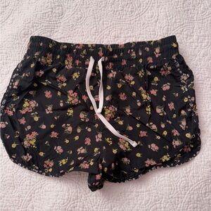 Aeropostale Black Floral Elastic Waist Shorts — Pink & Yellow Blooms - Sz Small
